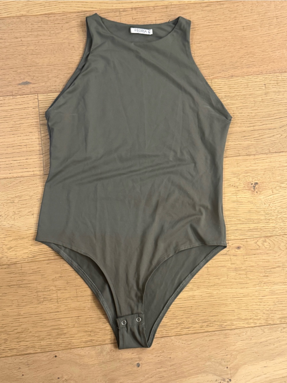 REORIA Olive Green Sleeveless High Neck Bodysuit Size Large